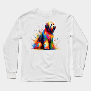 Colorful Abstract Briard in Vibrant Splash Art Style Long Sleeve T-Shirt
